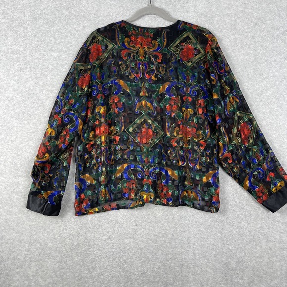 Victorias Secret Gold Label Sheer Button Front Blouse Womens M Baroque Tapestry - Picture 2 of 9